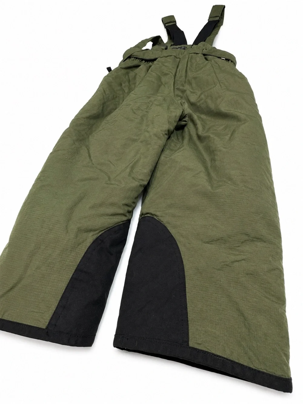 Lands End Olive Green Kids Snow Bibs with Black Reinforced Panels size 4